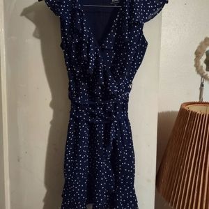 Fun Bardot Navy Frilly Mini Dress